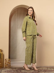 Stylum Women's Green Bandhej Printed Cotton Co-Ord Set (CSGREENOPERA)