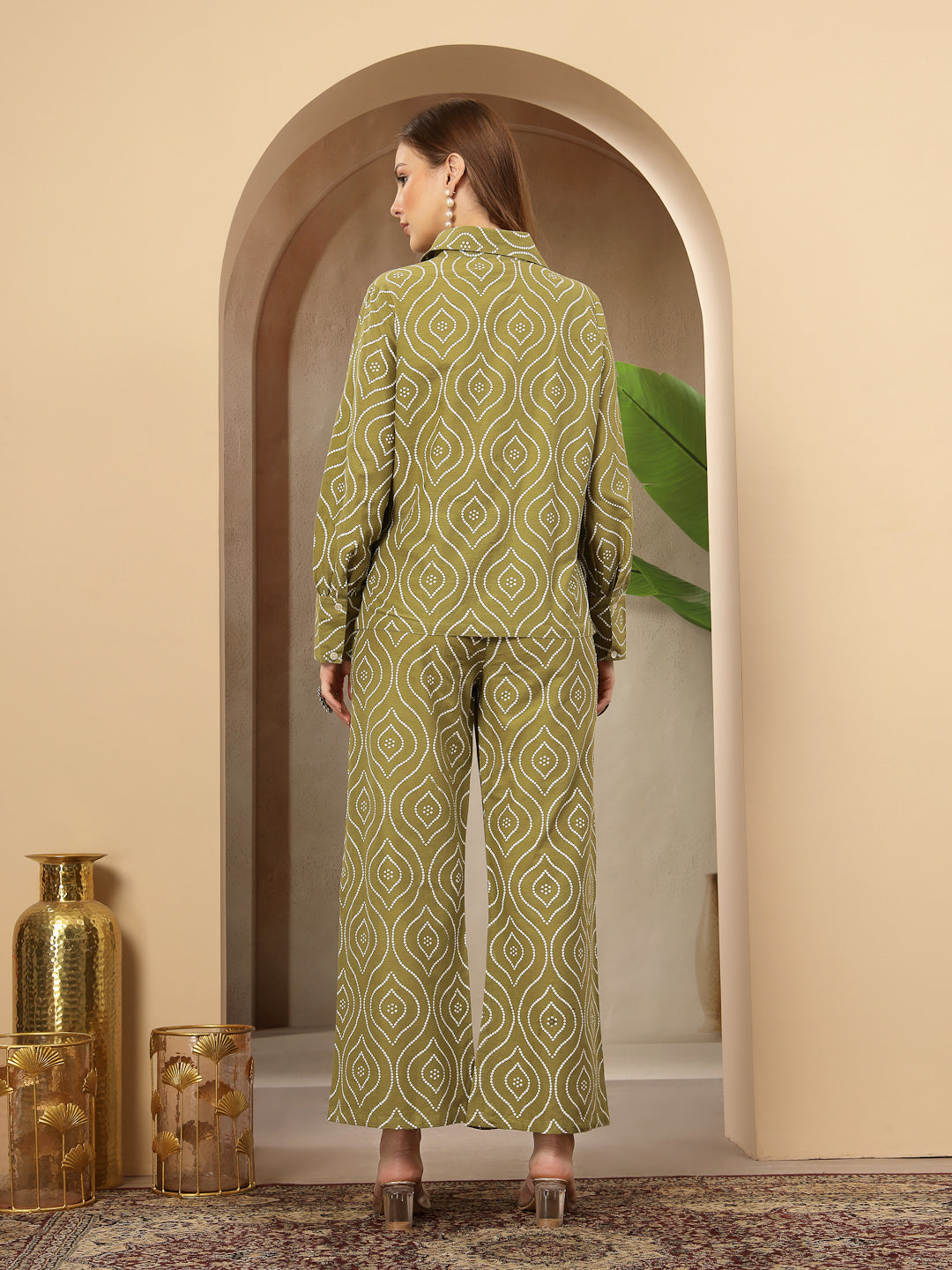 Women's Green Bandhej Printed Cotton Co-Ord Set (CSGREENOPERA) | DesiQ