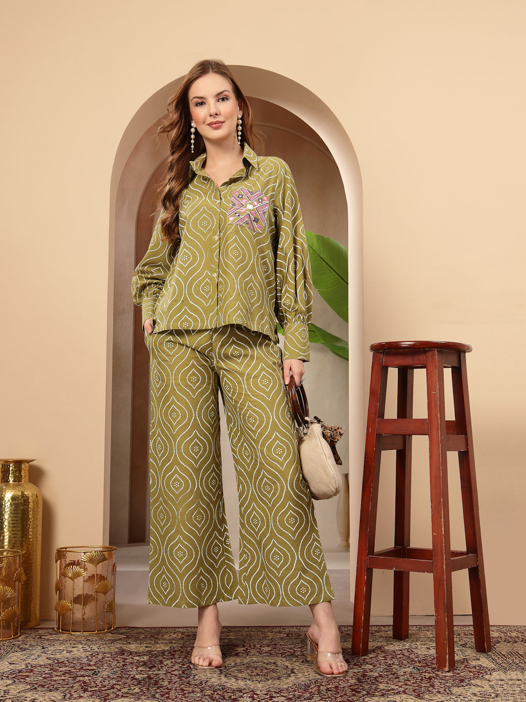 Women's Green Bandhej Printed Cotton Co-Ord Set (CSGREENOPERA) | DesiQ