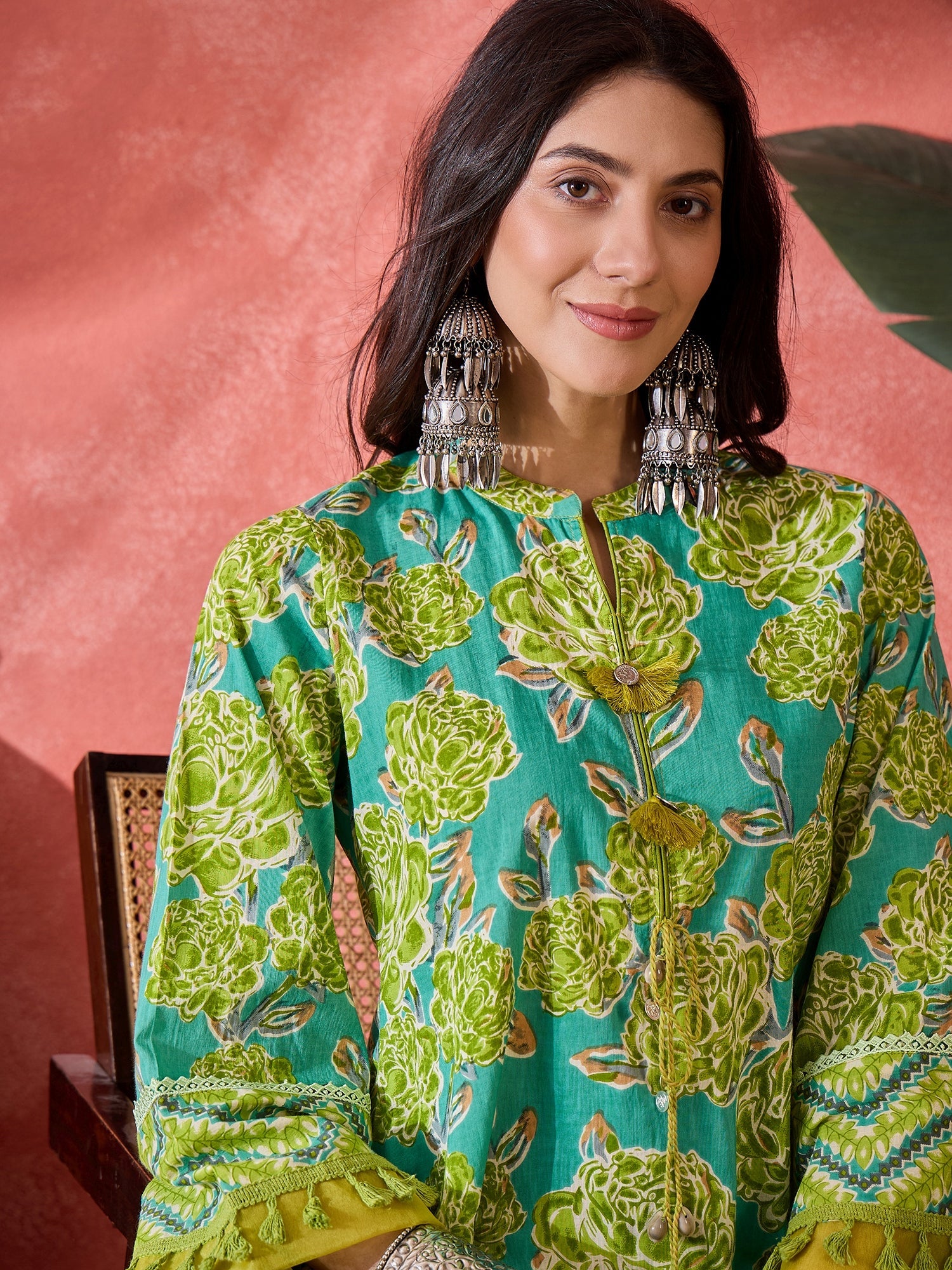 Women's Green Floral Printed Cotton Co-Ord Set (CSGREENPONNY) | DesiQl