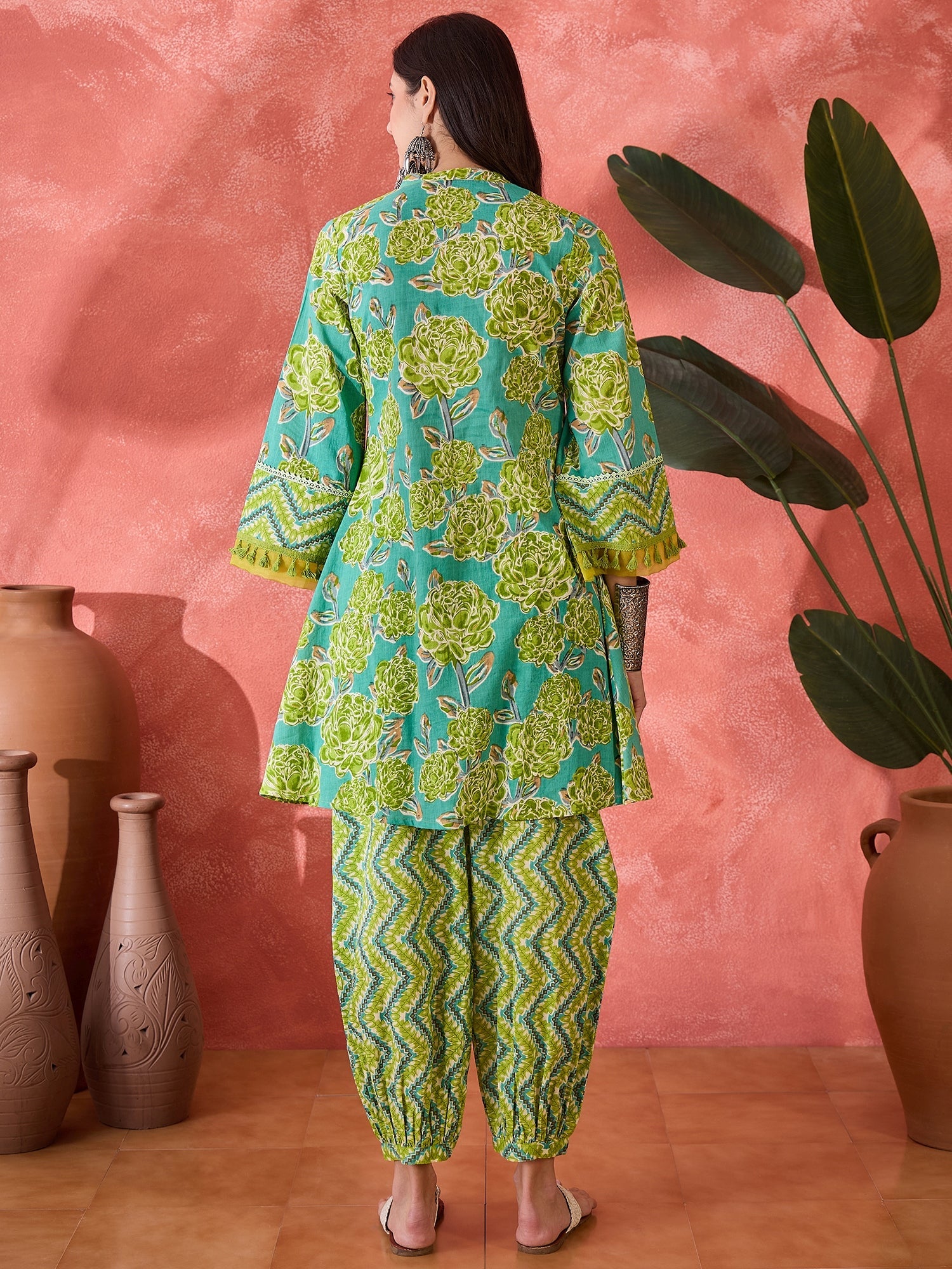 Women's Green Floral Printed Cotton Co-Ord Set (CSGREENPONNY) | DesiQl