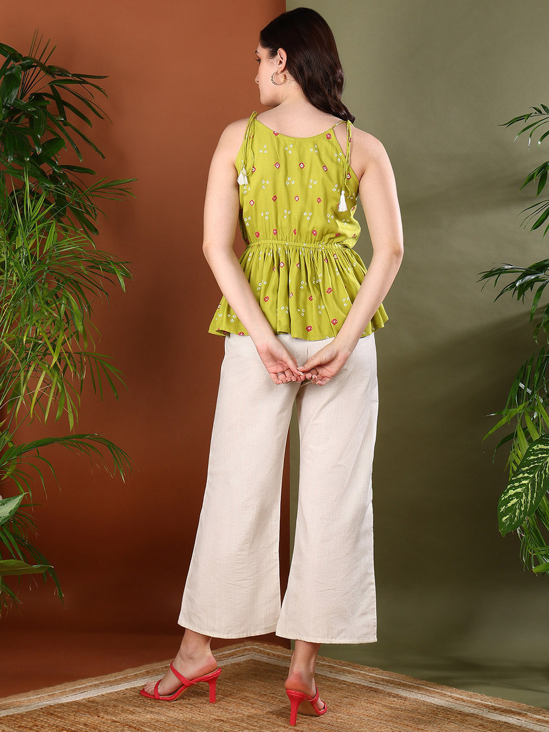 Women's Green Bandhej Printed Rayon Co-Ord Set (CSGREENRAMP) | DesiQlo