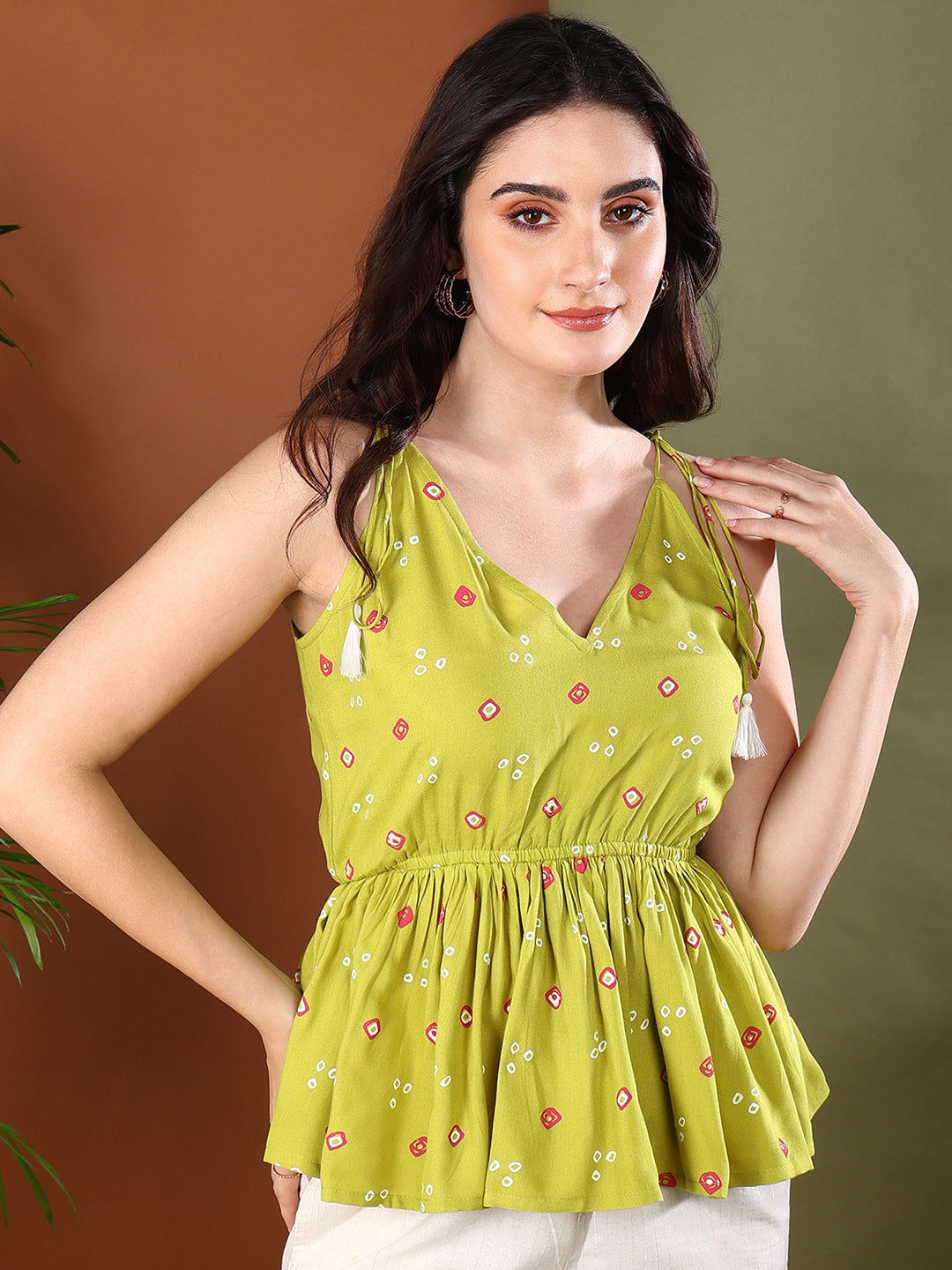 Women's Green Bandhej Printed Rayon Co-Ord Set (CSGREENRAMP) | DesiQlo