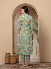 Stylum Women's Green Floral Printed Cotton Co-Ords Set (CSGREENRANJAN)