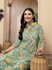 Stylum Women's Green Floral Printed Cotton Co-Ords Set (CSGREENRANJAN)