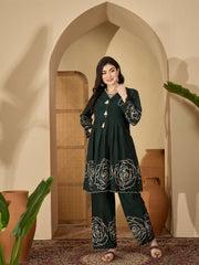 Stylum Women's Green Floral Printed & Embroidered Cotton Co-Ord Set (CSGREENZINPA)