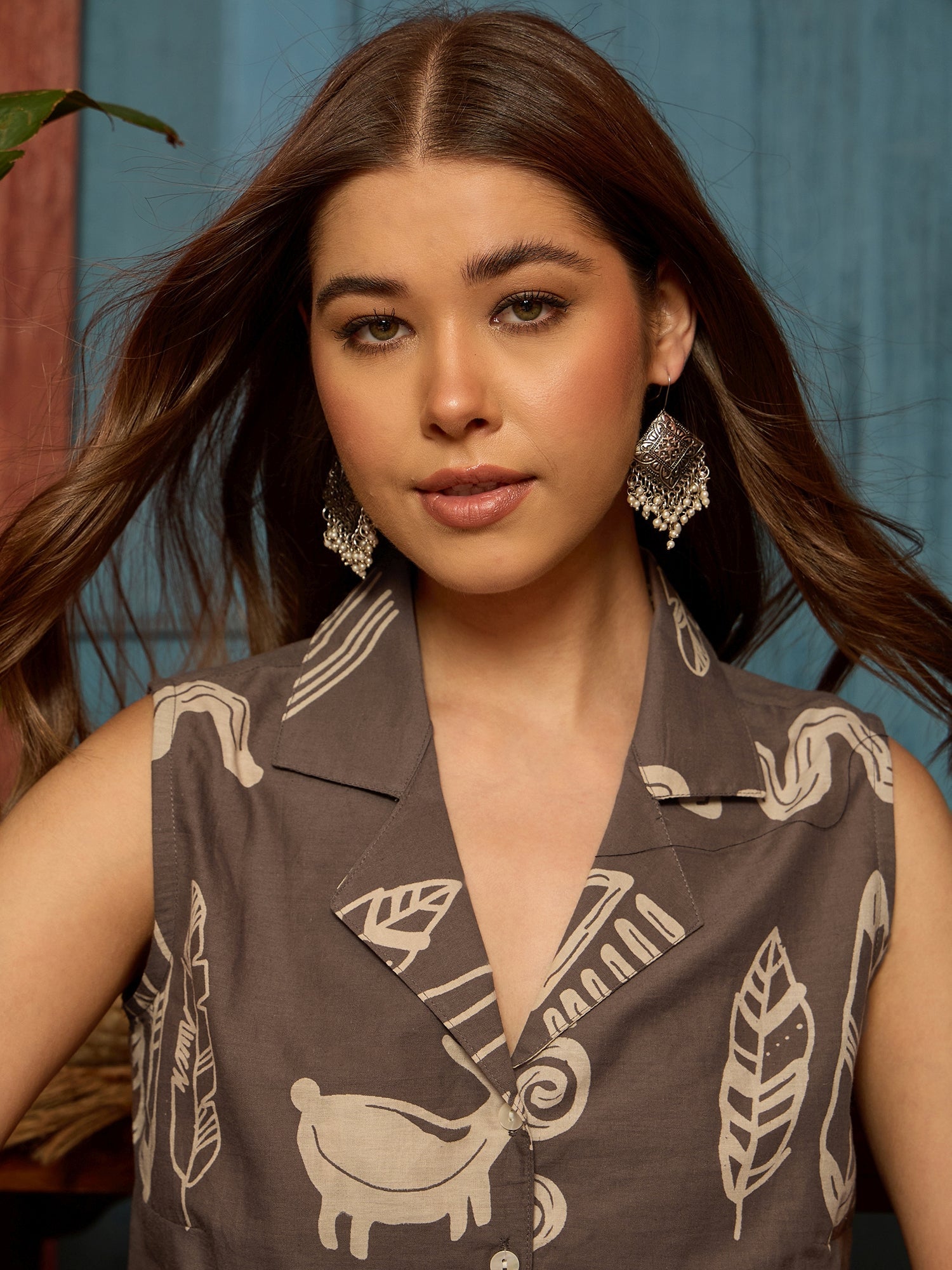 Women's Grey Printed Cotton Co-Ord Set (CSGREYDERBY) | DesiQlo
