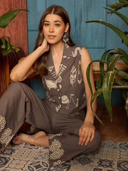 Stylum Women's Grey Printed Cotton Co-Ord Set (CSGREYDERBY)