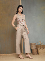 Stylum Women's Grey Solid & Embroidered Vertical Co-Ord Set (CSGREYTALES)