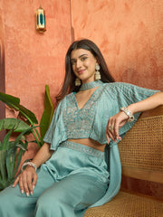 Stylum Women's Light Blue Solid & Embroidered Poly Georgette Co-Ords Set (CSLIGHTBLUEMAYRA)