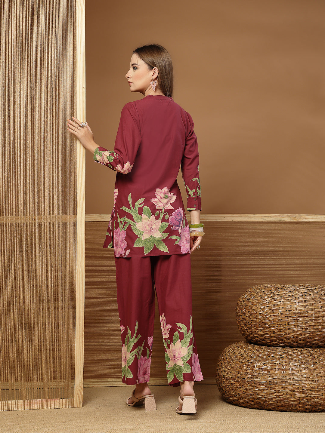 Women's Magenta Solid Cotton Co-Ord Set (CSMAGENTARUKKA) | DesiQlo