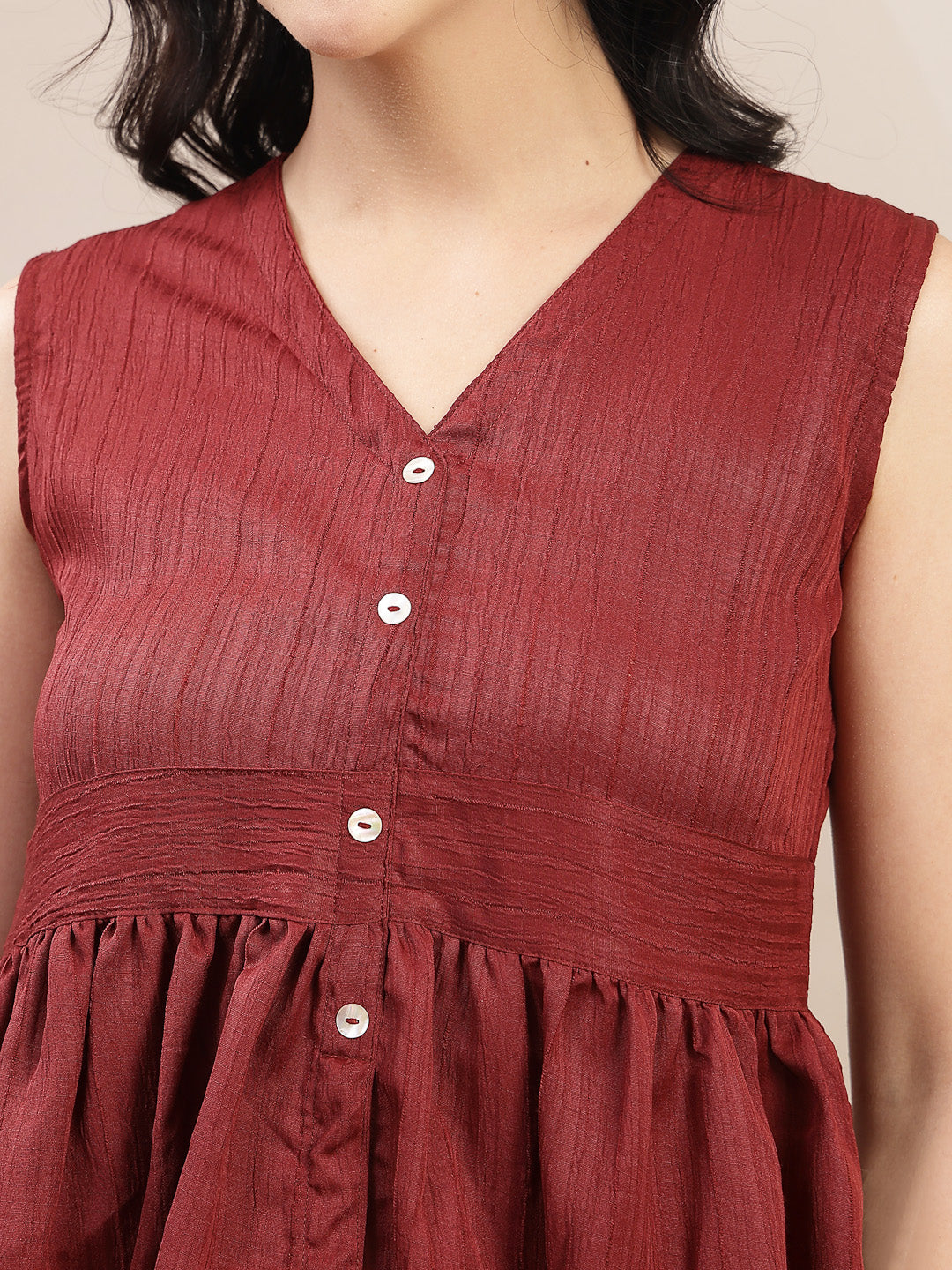 Women's Maroon Solid Crepe Co-Ords Set (CSMAROONLOUIS) | DesiQlo
