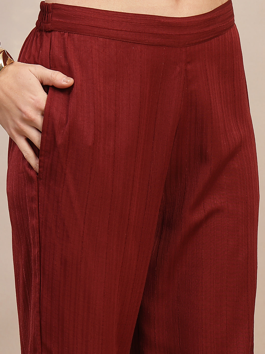 Women's Maroon Solid Crepe Co-Ords Set (CSMAROONLOUIS) | DesiQlo