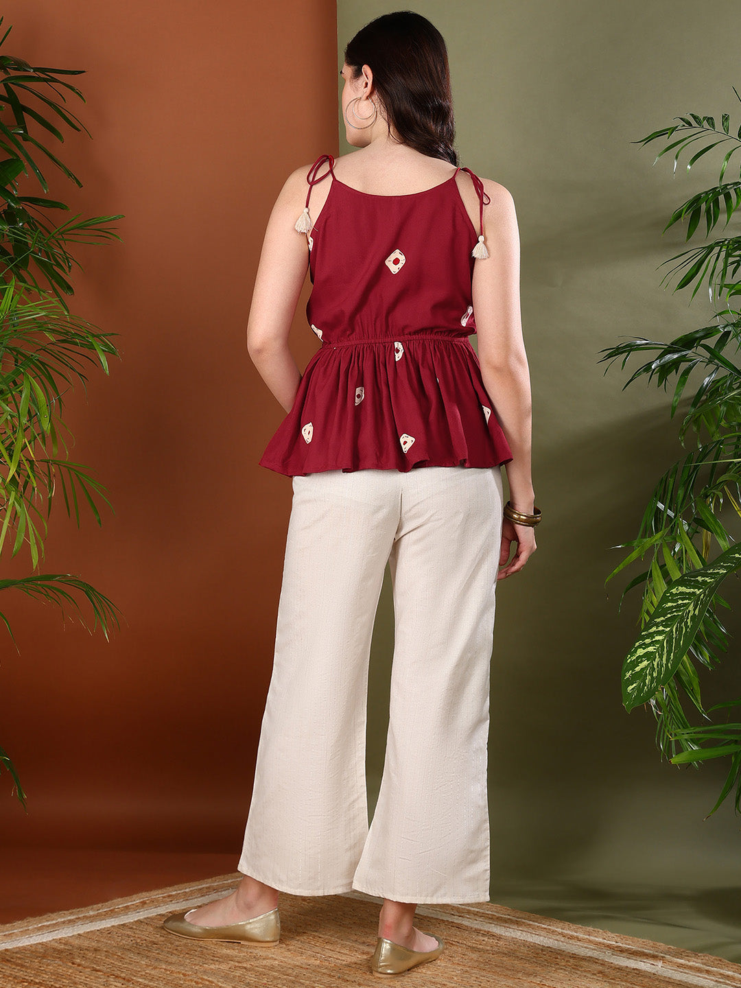 Women's Maroon Bandhej Printed Rayon Co-Ord Set (CSMAROONSIFT) | DesiQ