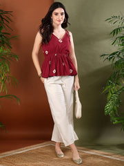 Stylum Women's Maroon Bandhej Printed Rayon Co-Ord Set (CSMAROONSIFT)