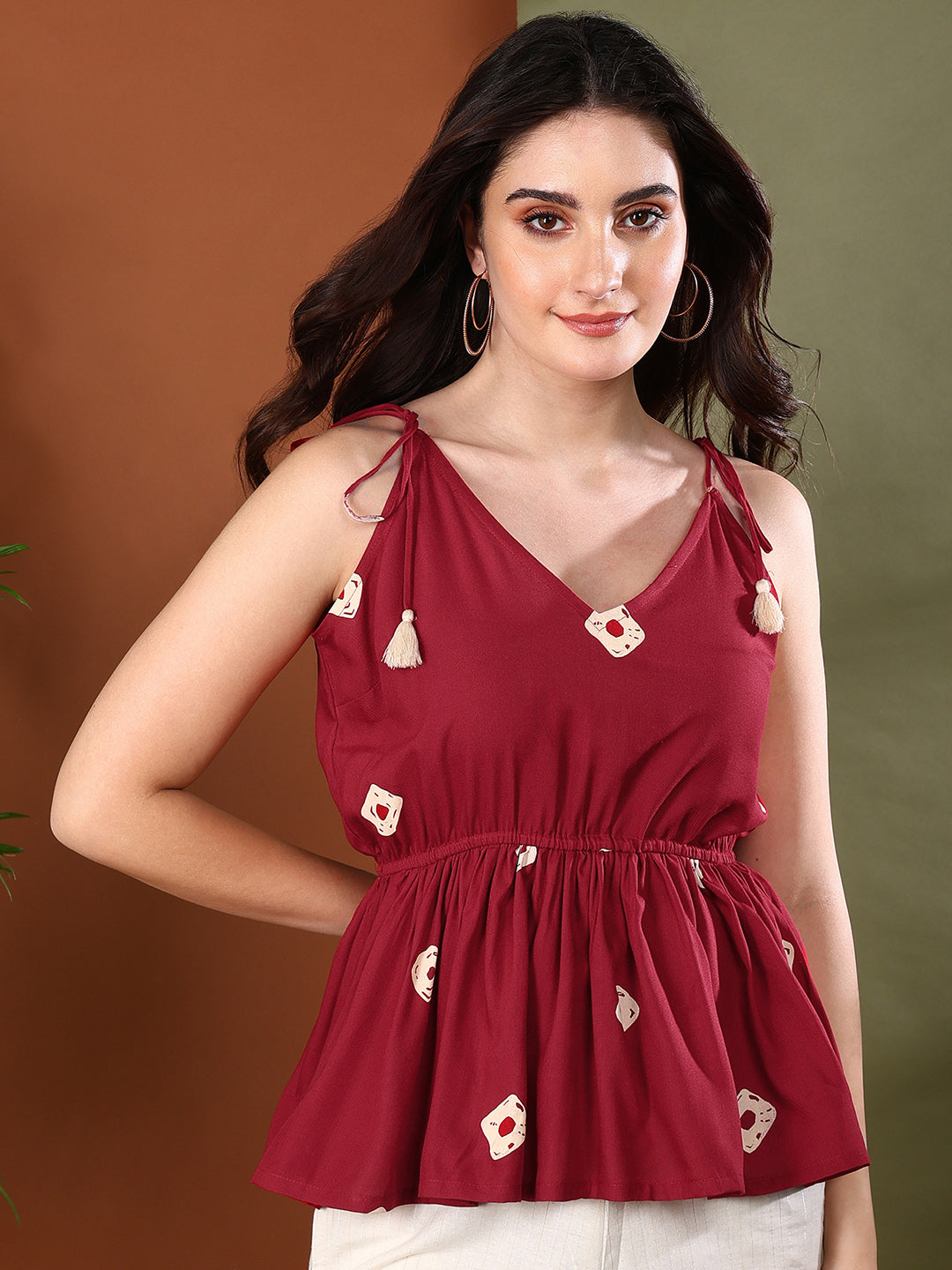 Women's Maroon Bandhej Printed Rayon Co-Ord Set (CSMAROONSIFT) | DesiQ