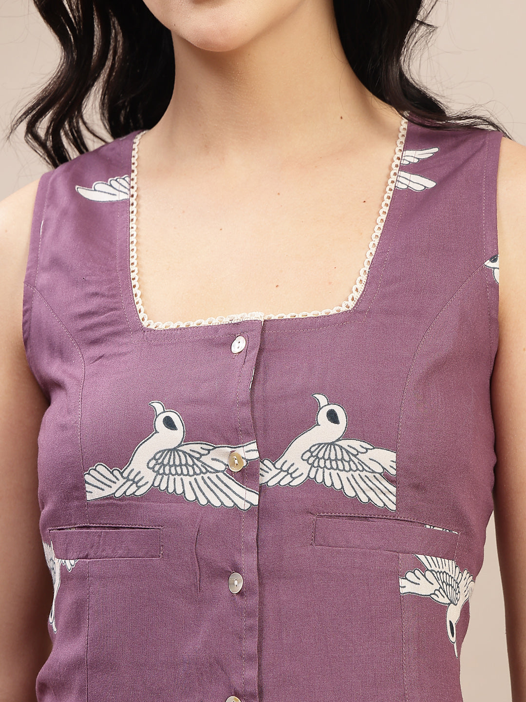 Women's Mauve Animal Printed Cotton Co-Ord Set (CSMAUVEBANTLEY) | Desi