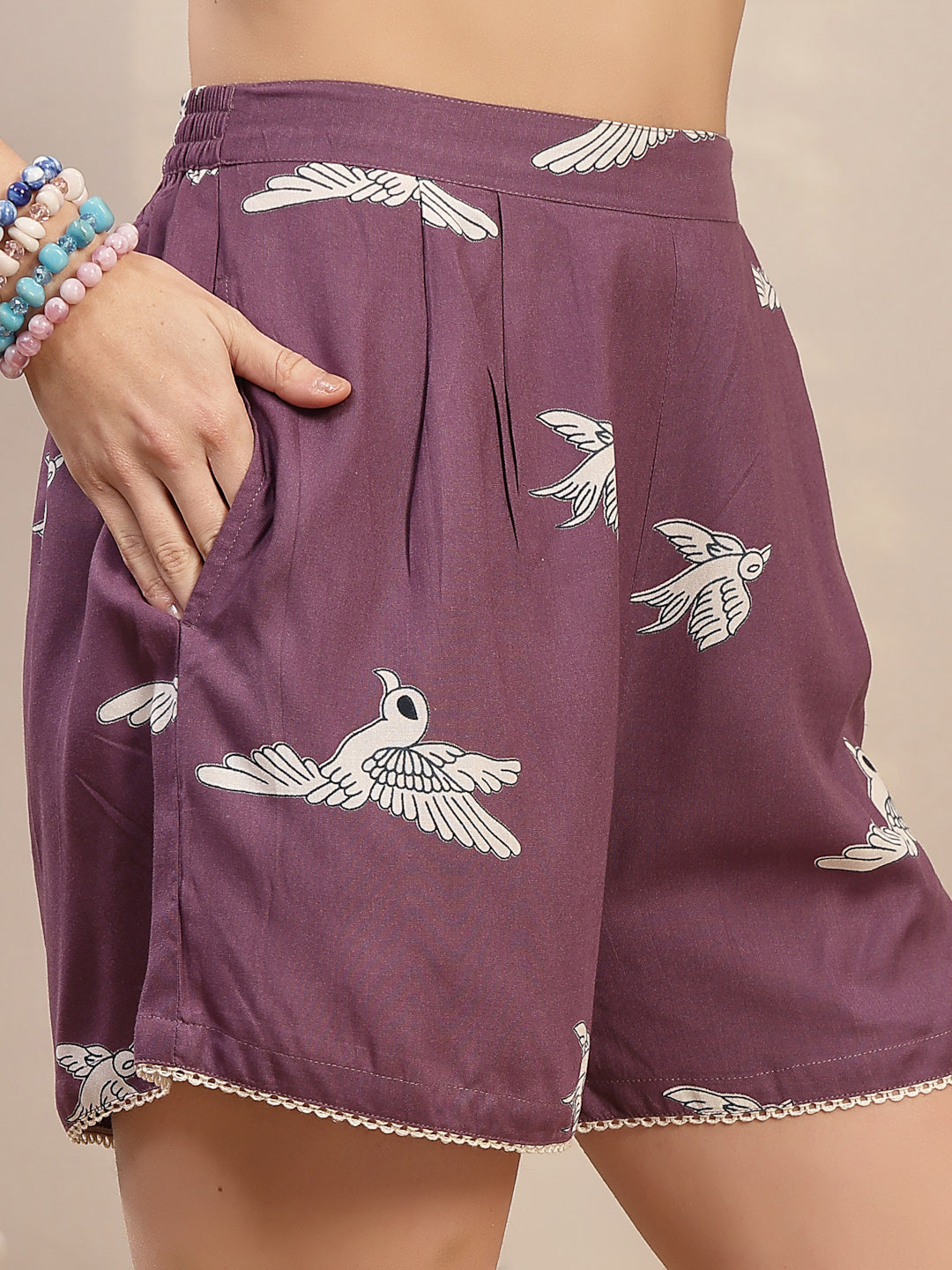 Women's Mauve Animal Printed Cotton Co-Ord Set (CSMAUVEBANTLEY) | Desi