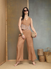 Stylum Women's Peach Solid & Embroidered Rayon Co-Ords Set (CSMOCHAHANDRA)