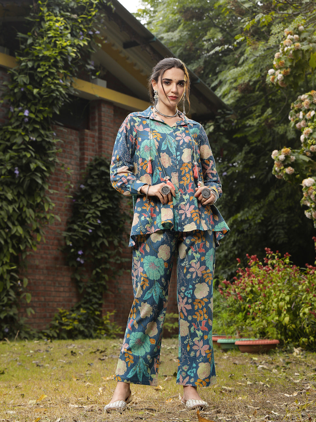 Women's Multicolor Floral Printed Cotton Co-ord Set (CSMULTIBEACH) | D