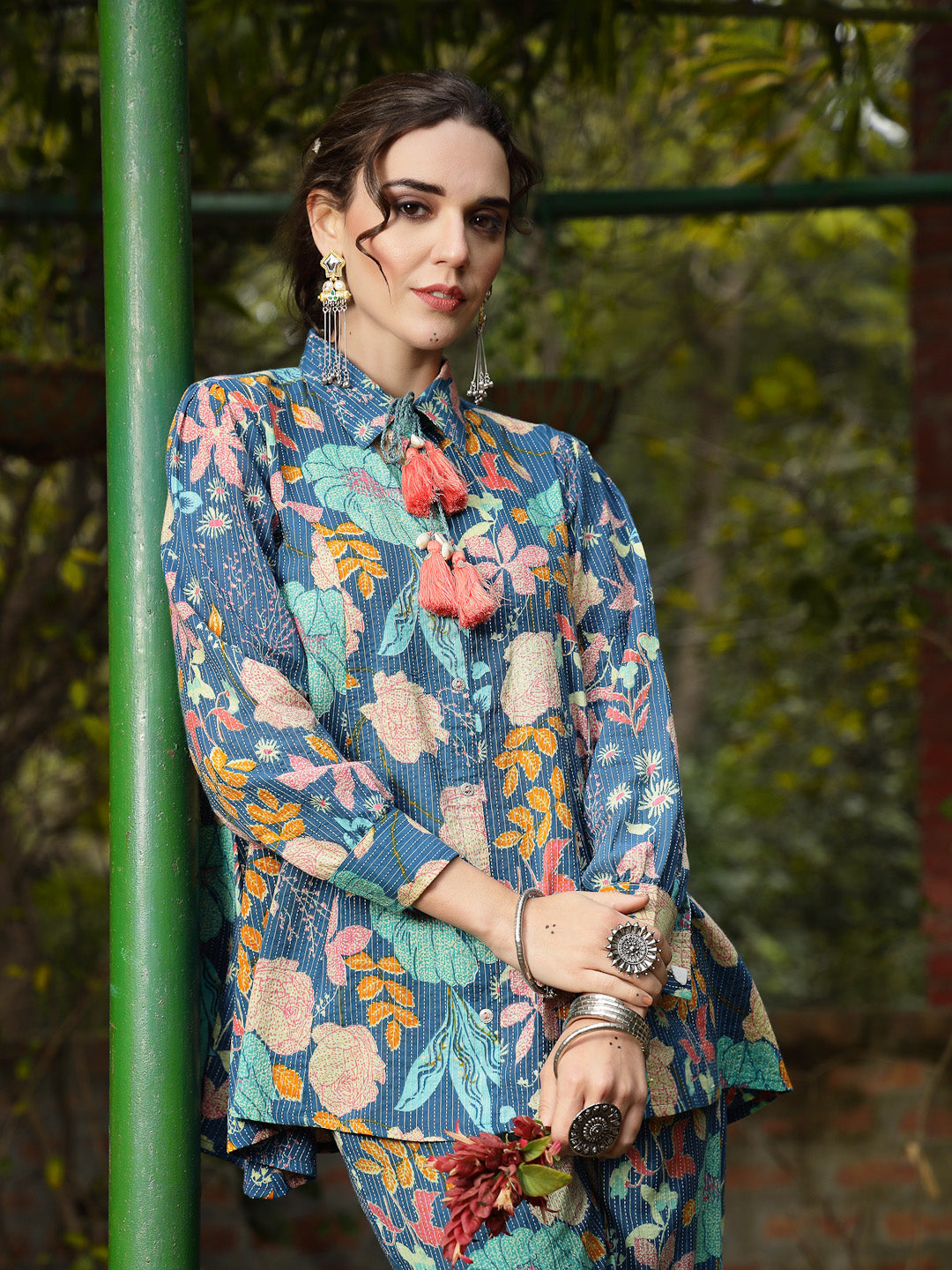 Women's Multicolor Floral Printed Cotton Co-ord Set (CSMULTIBEACH) | D