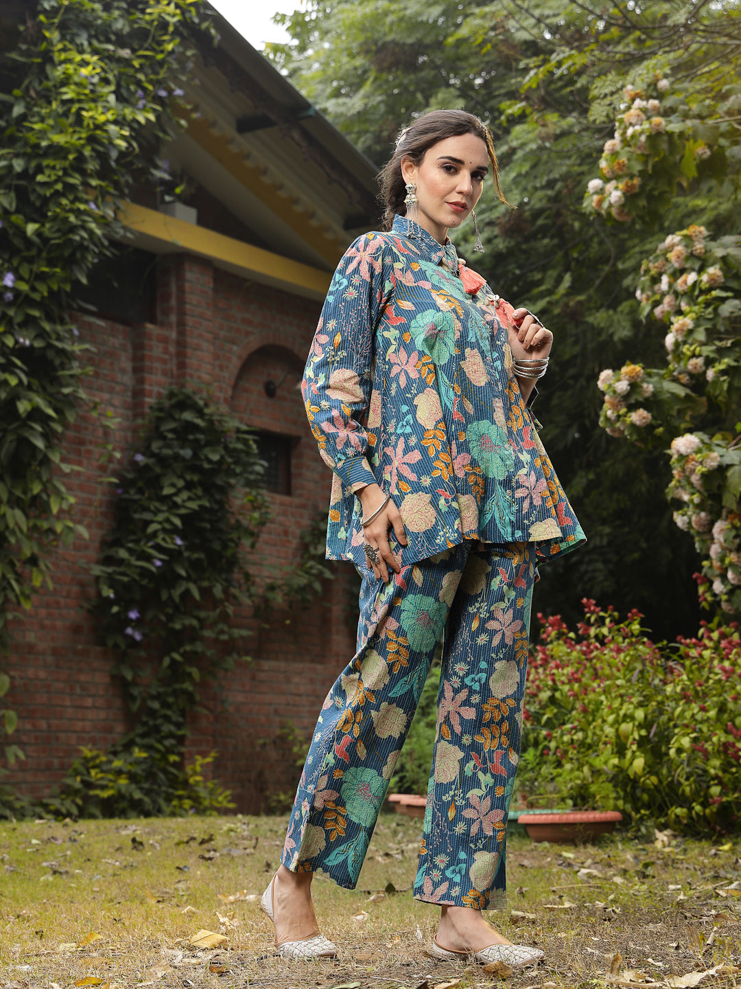 Women's Multicolor Floral Printed Cotton Co-ord Set (CSMULTIBEACH) | D