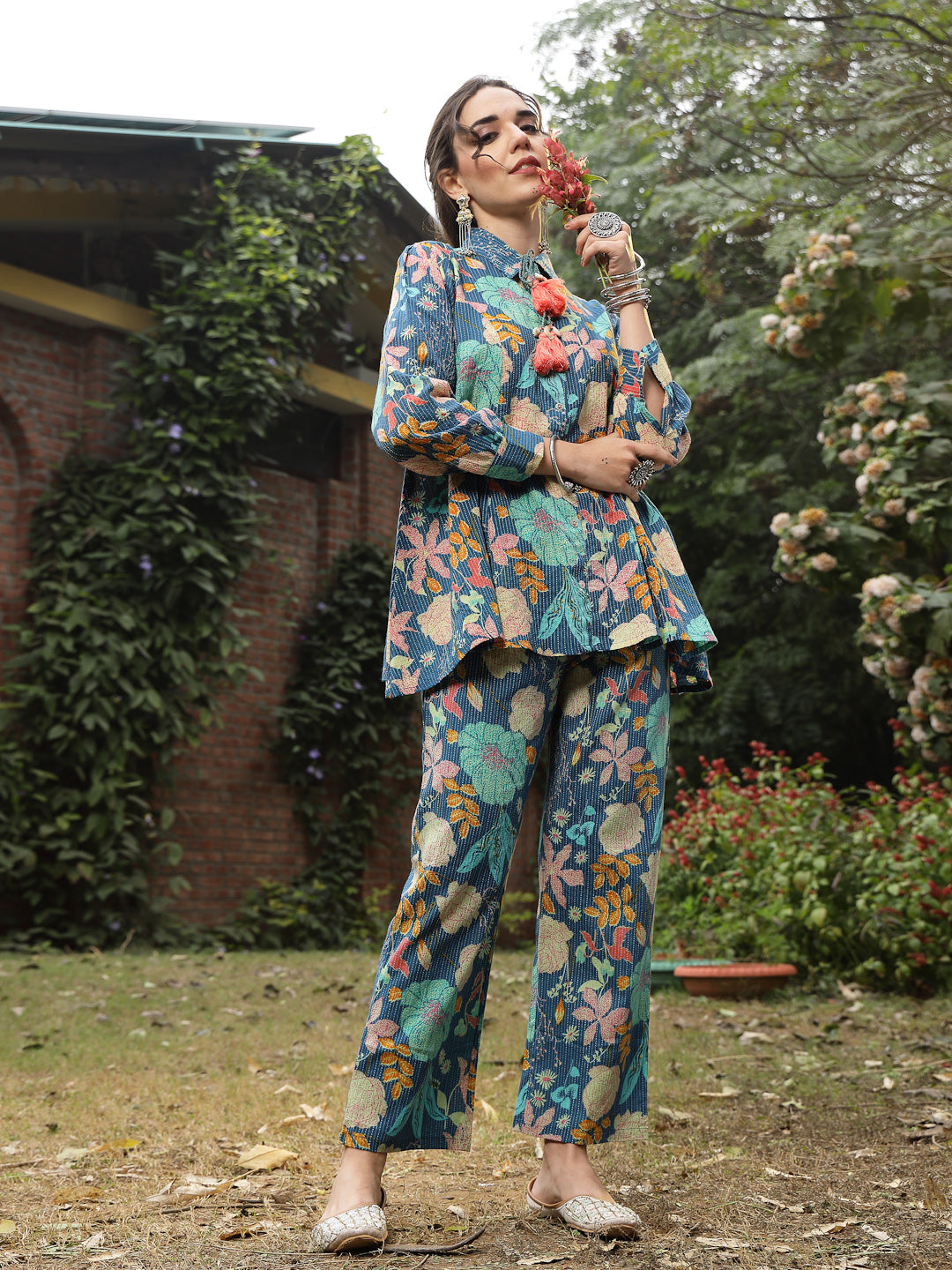 Women's Multicolor Floral Printed Cotton Co-ord Set (CSMULTIBEACH) | D