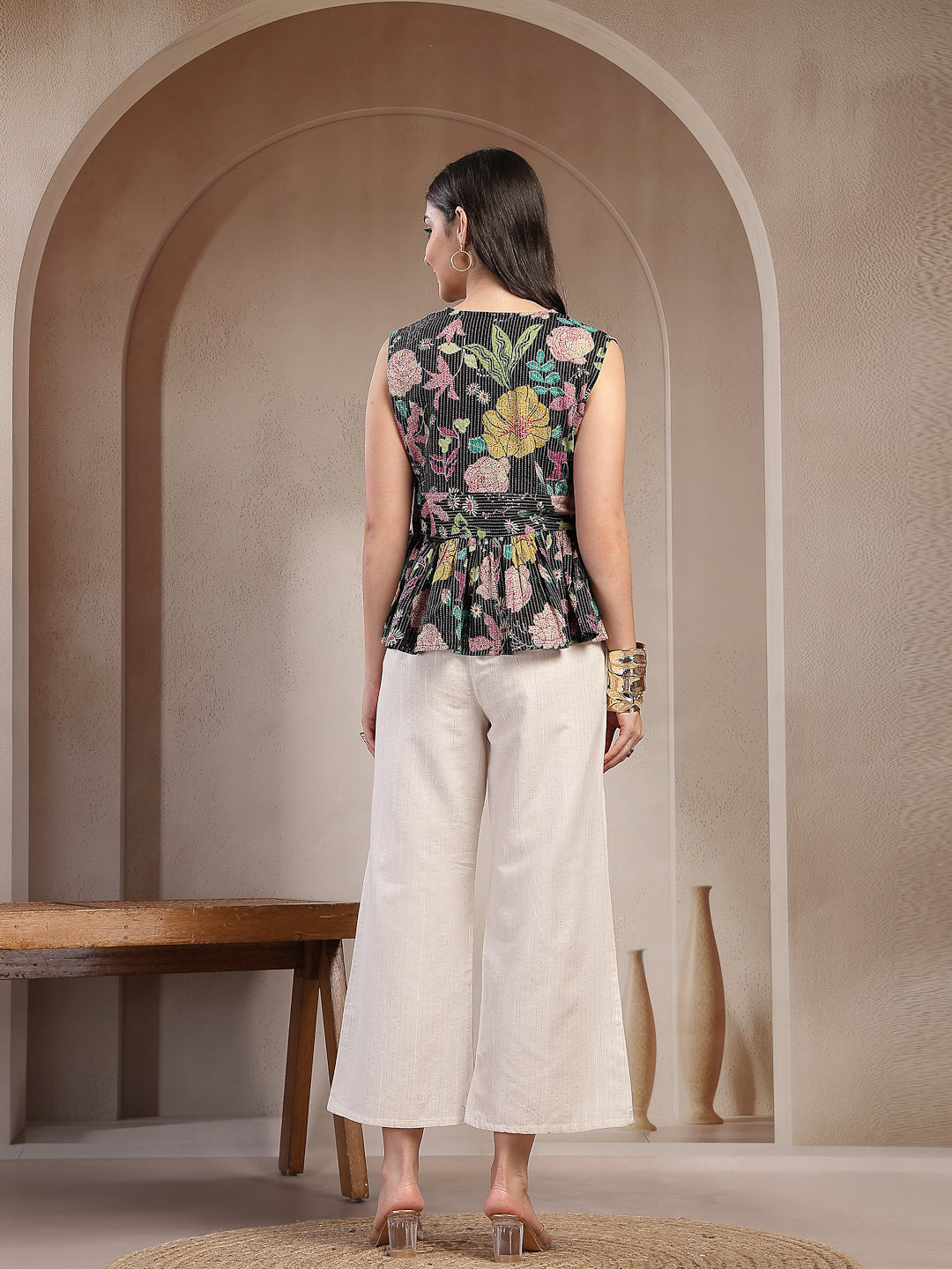 Women's Black Floral Printed Katha Cotton Co-Ord Set (CSMULTIPYTHON) |