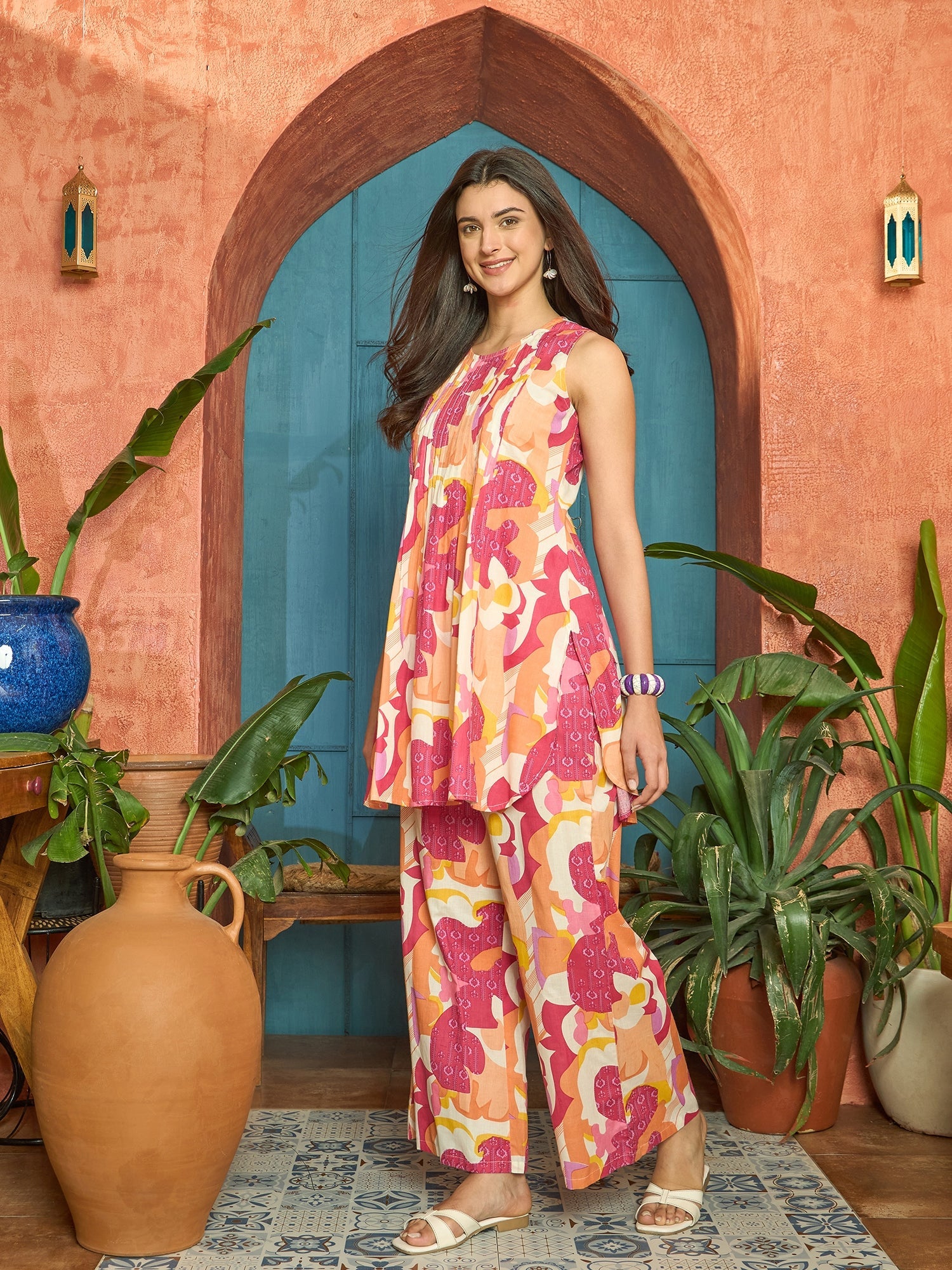 Women's Multi Abstract Printed Cotton Co-Ord Set (CSMULTITASK) | DesiQ