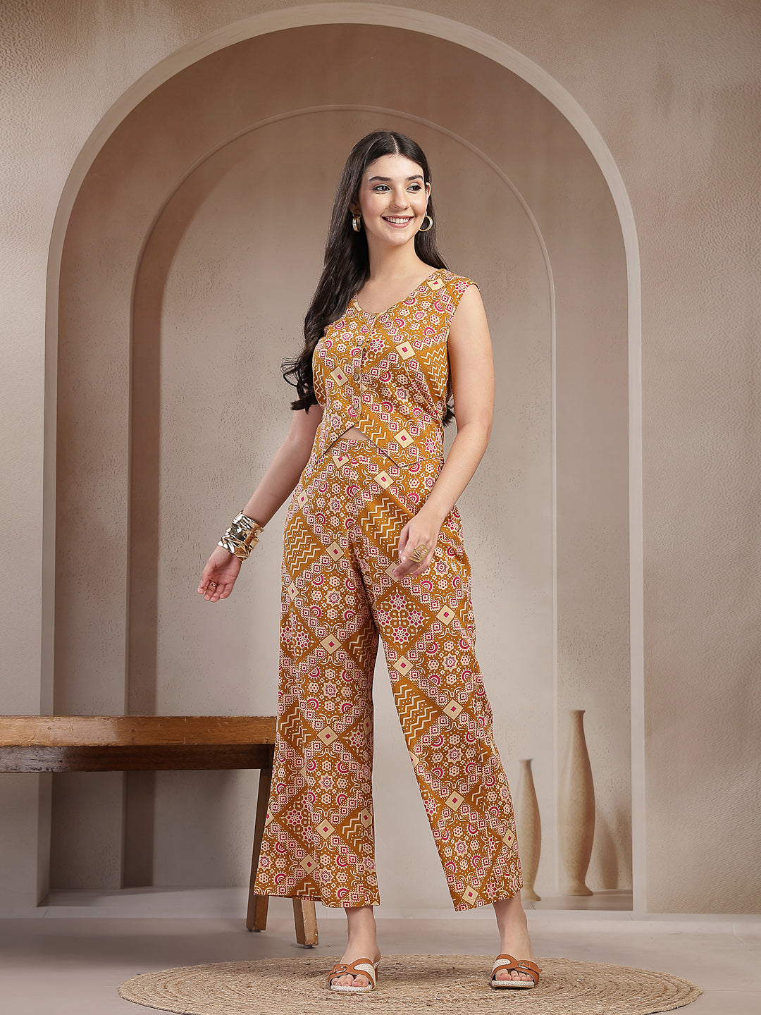 Stylum Women's Mustard Ethnic Printed Cotton Co-Ord Set (CSMUSTARDMURTI)