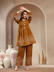 Stylum Women's Mustard Floral Printed & Embroidered Cotton Co-Ord Set (CSMUSTARDZINPA)