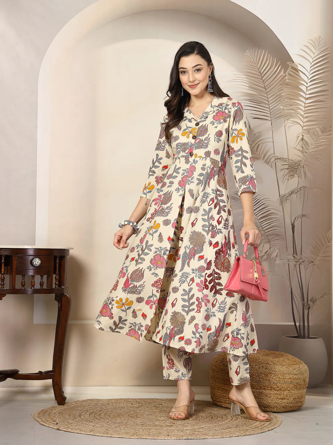 Women's Floral Rayon Kurta Pant Set - Designer Kurta Sets