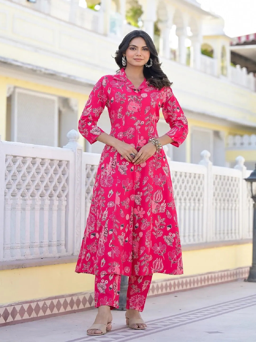 Women's Floral Printed Rayon Kurta Pant Set-CSNAINAPINK