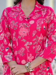 Women's Floral Printed Rayon Kurta Pant Set-CSNAINAPINK