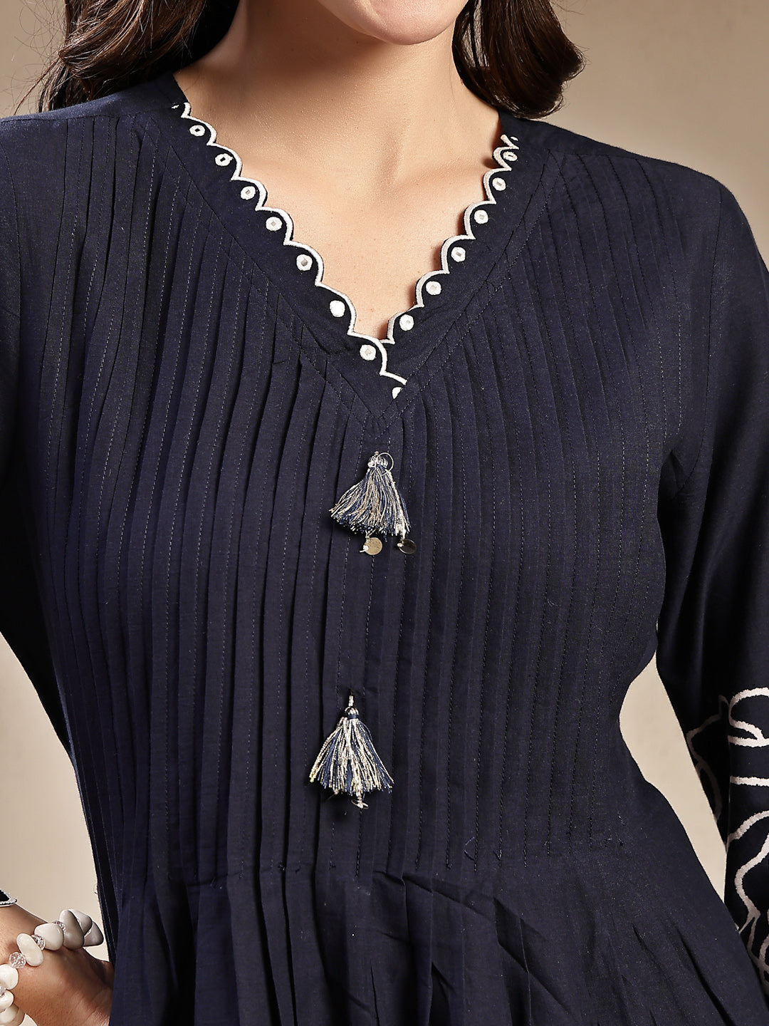 Women's Navy Blue Solid & Embroidered Cotton Co-Ord Set (CSNAVYZINPA) 