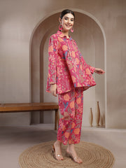 Stylum Women's Pink Floral Printed Cotton Co-Ord Set (CSPINKBEACH)