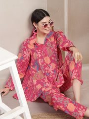 Stylum Women's Pink Floral Printed Cotton Co-Ord Set (CSPINKBEACH)