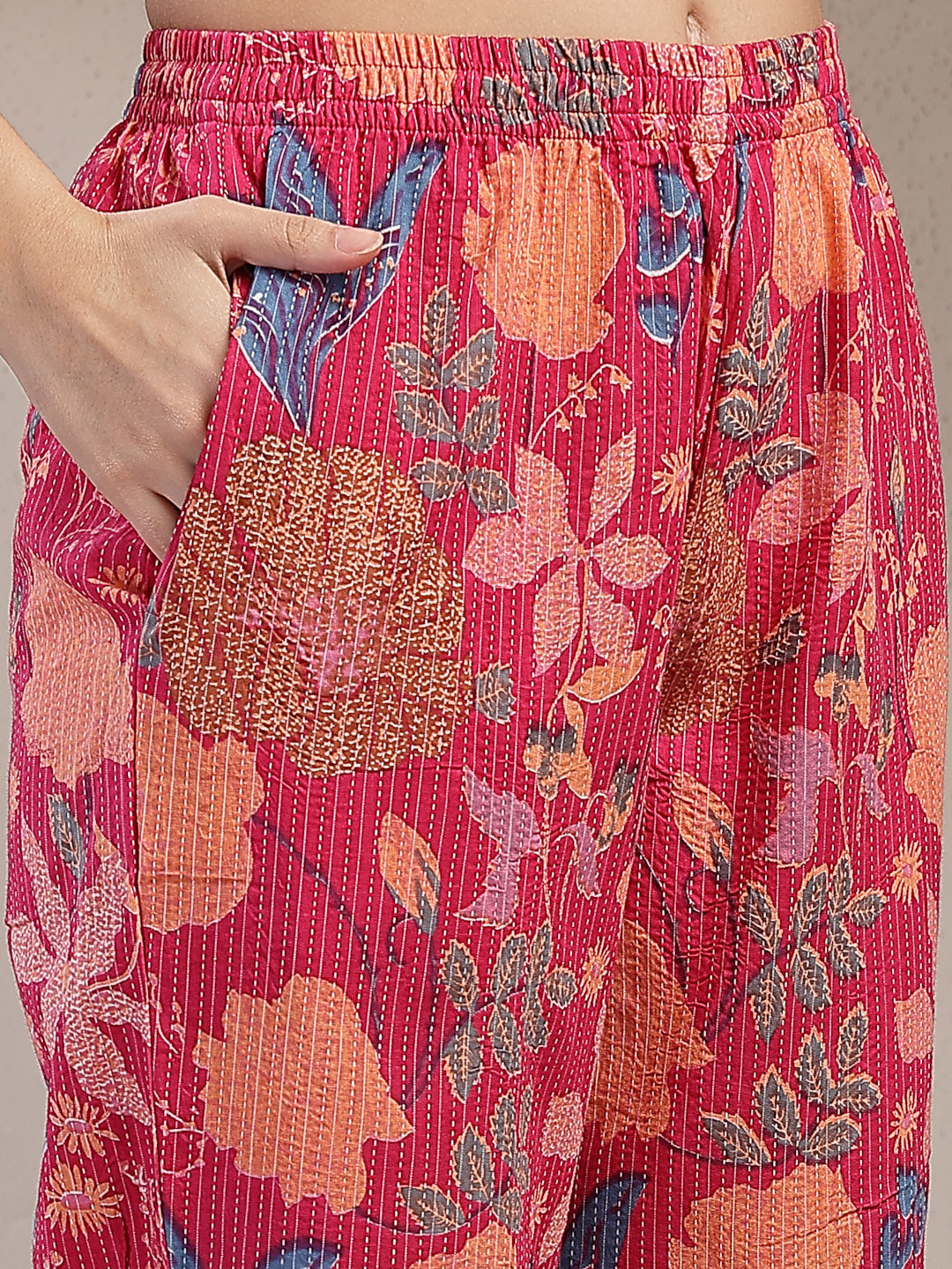 Women's Pink Floral Printed Cotton Co-Ord Set (CSPINKBEACH) | DesiQlo