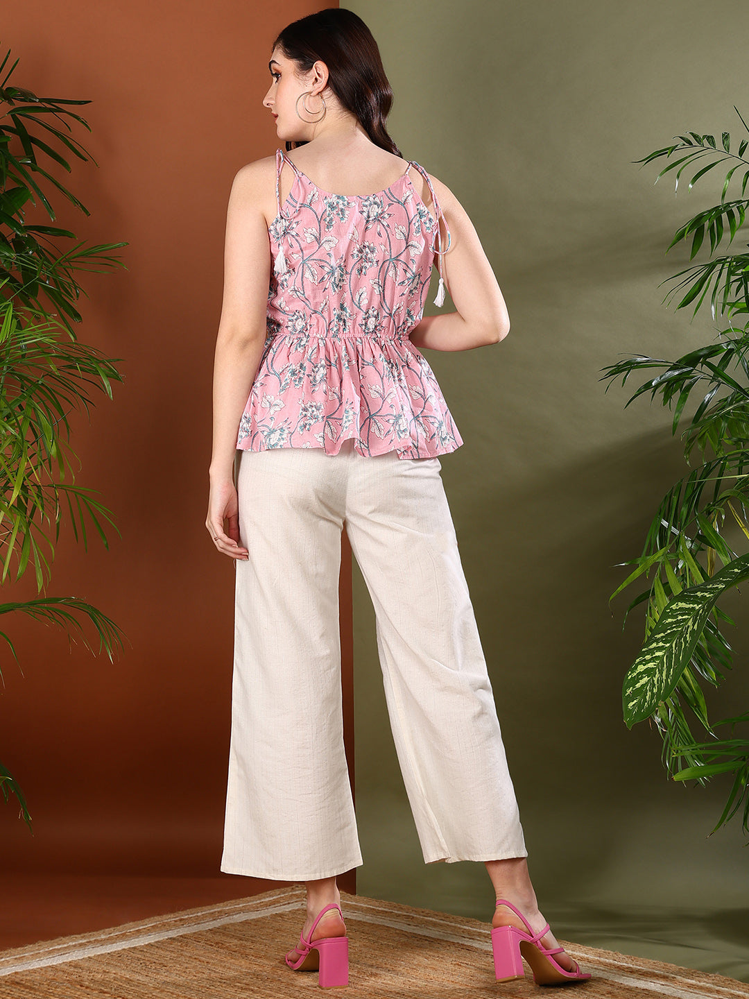 Women's Pink Floral Printed Cotton Co-Ord Set (CSPINKBOMBIL) | DesiQlo