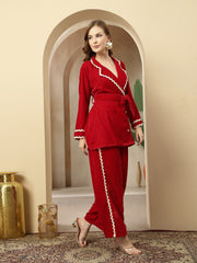Stylum Women's Pink Solid Velvet Co-Ord Set (CSPINKWAVY)