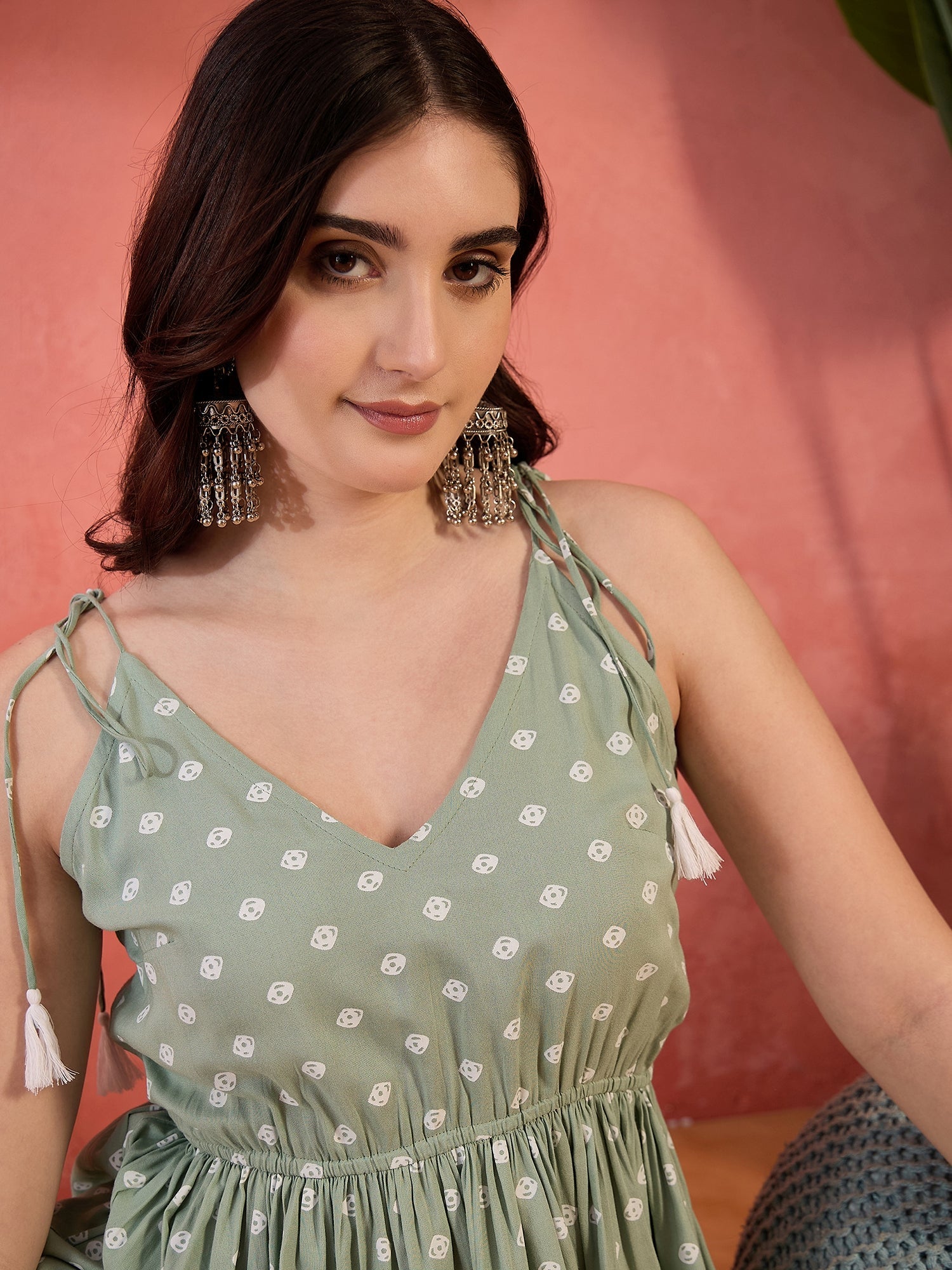Women's Pista Green Printed Rayon Co-ords Set (CSPISTACALF) | DesiQlo