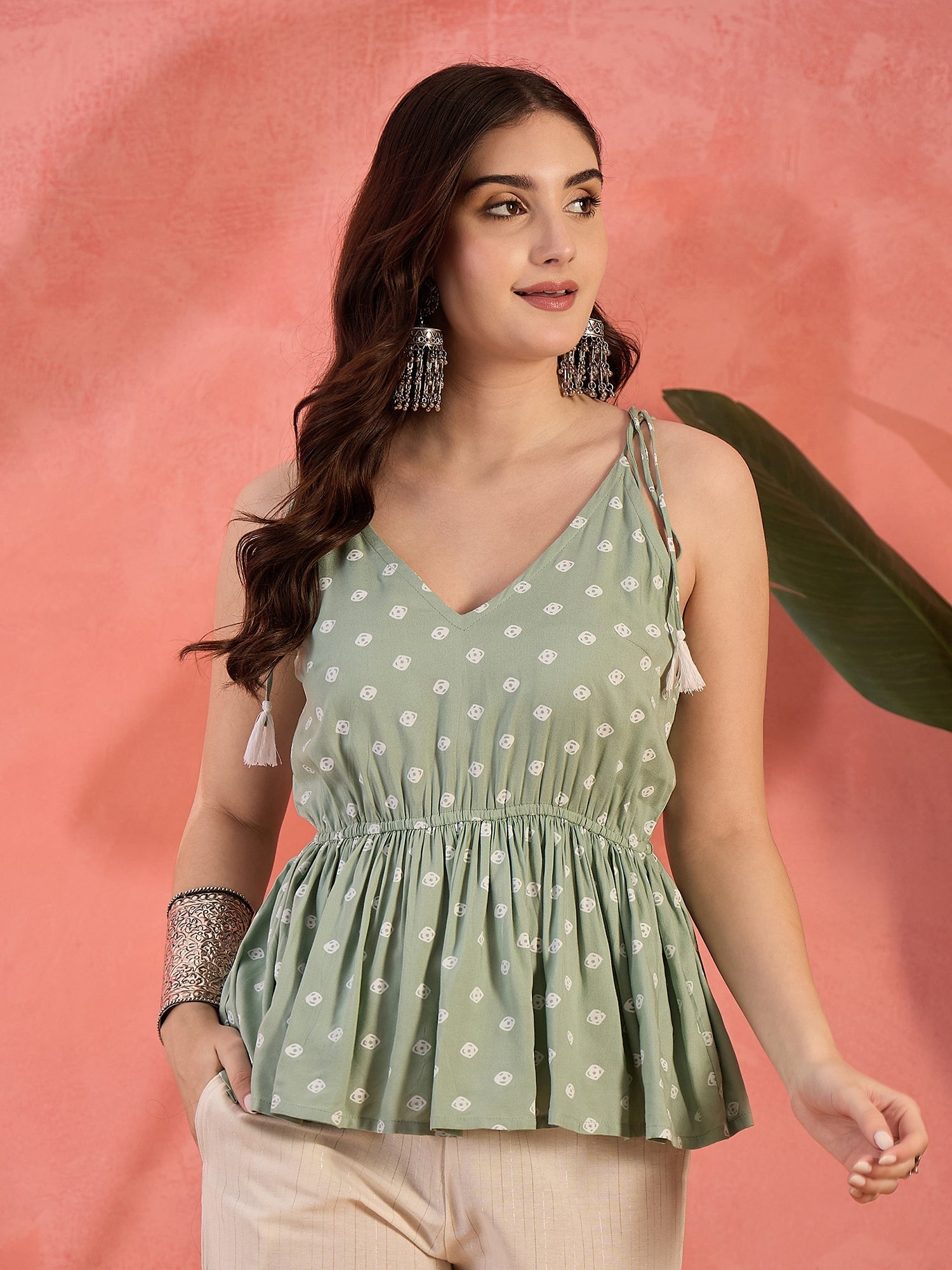 Women's Pista Green Printed Rayon Co-ords Set (CSPISTACALF) | DesiQlo