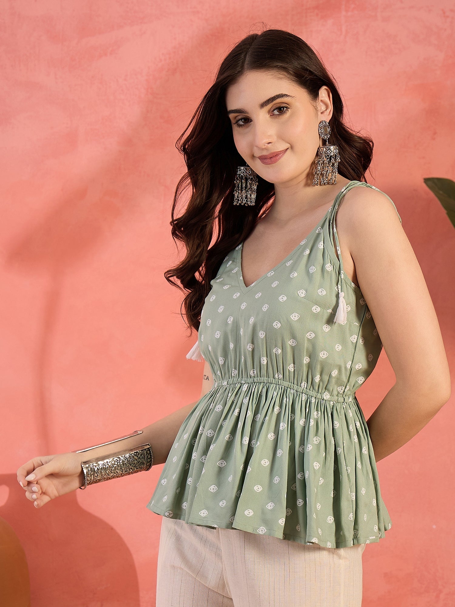 Women's Pista Green Printed Rayon Co-ords Set (CSPISTACALF) | DesiQlo