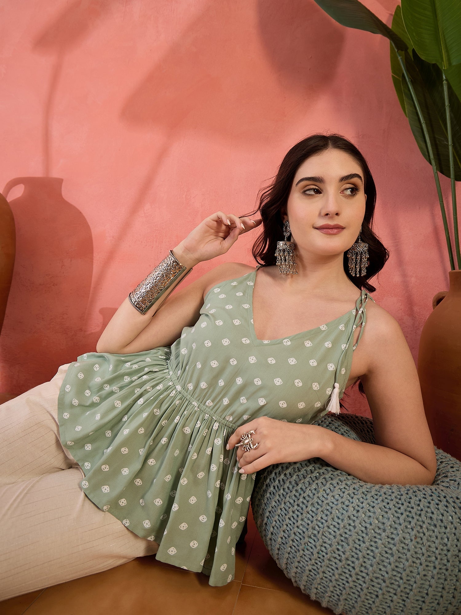 Women's Pista Green Printed Rayon Co-ords Set (CSPISTACALF) | DesiQlo