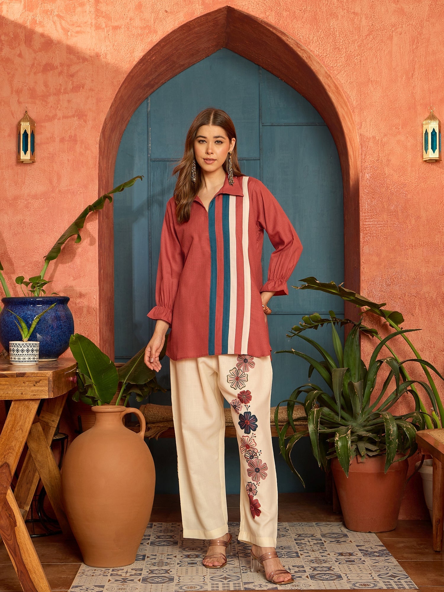Women's Rust Printed Cotton Slub Co-Ord Set (CSRUSTGRAMMY) | DesiQlo