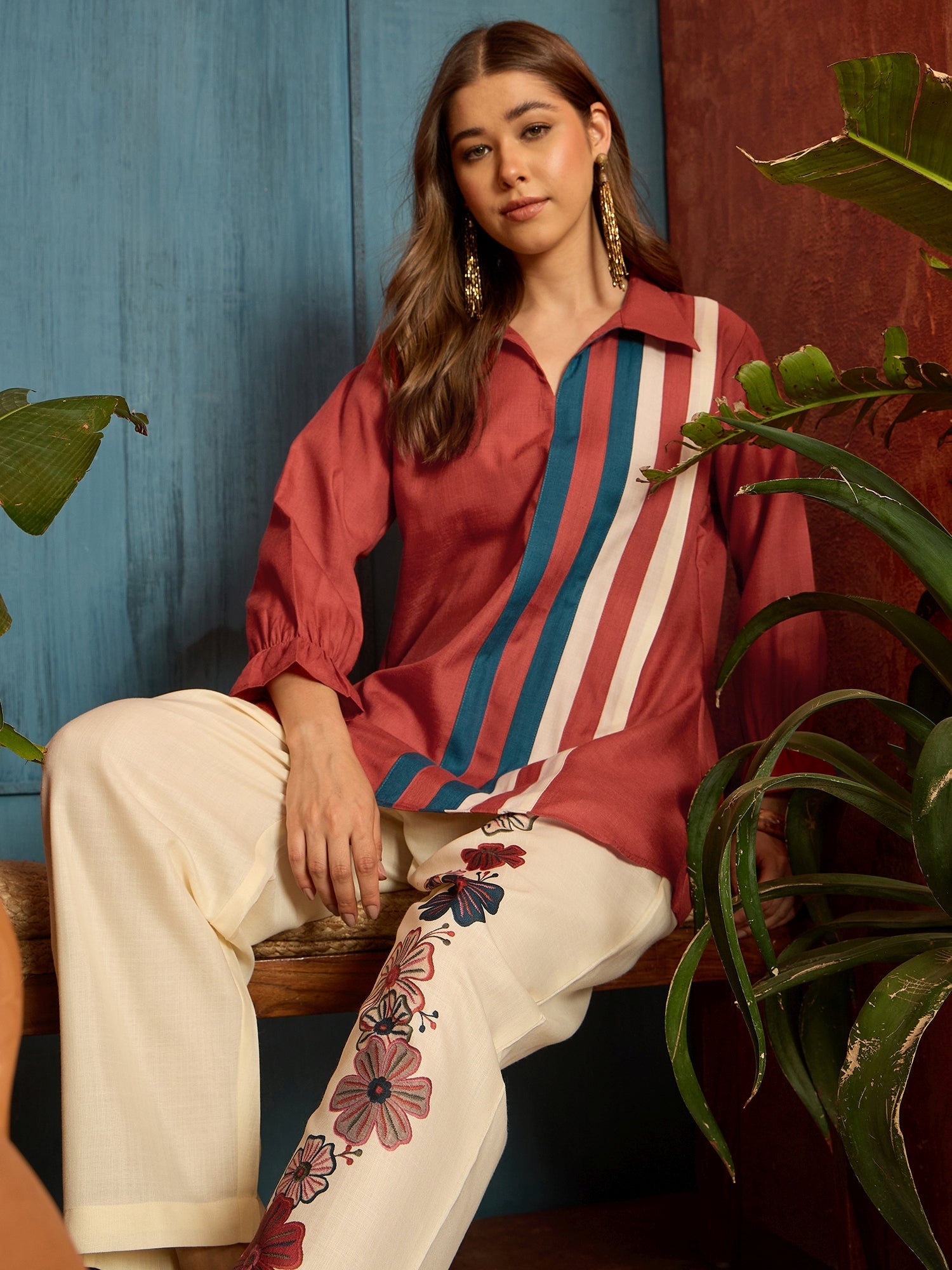Women's Rust Printed Cotton Slub Co-Ord Set (CSRUSTGRAMMY) | DesiQlo