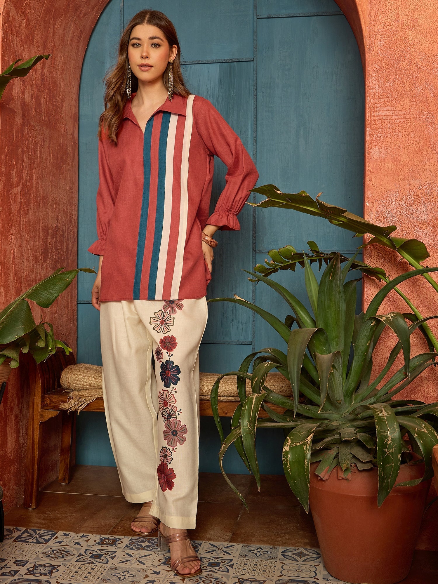 Women's Rust Printed Cotton Slub Co-Ord Set (CSRUSTGRAMMY) | DesiQlo