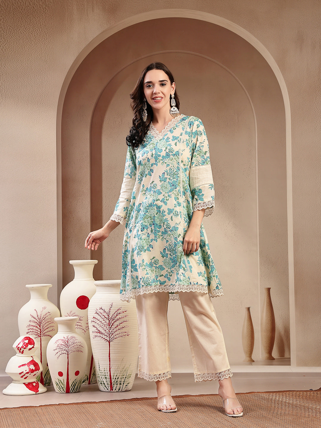 Women's Sky Blue Floral Printed Cotton Co-Ord Set (CSSKYMARCO) | DesiQ