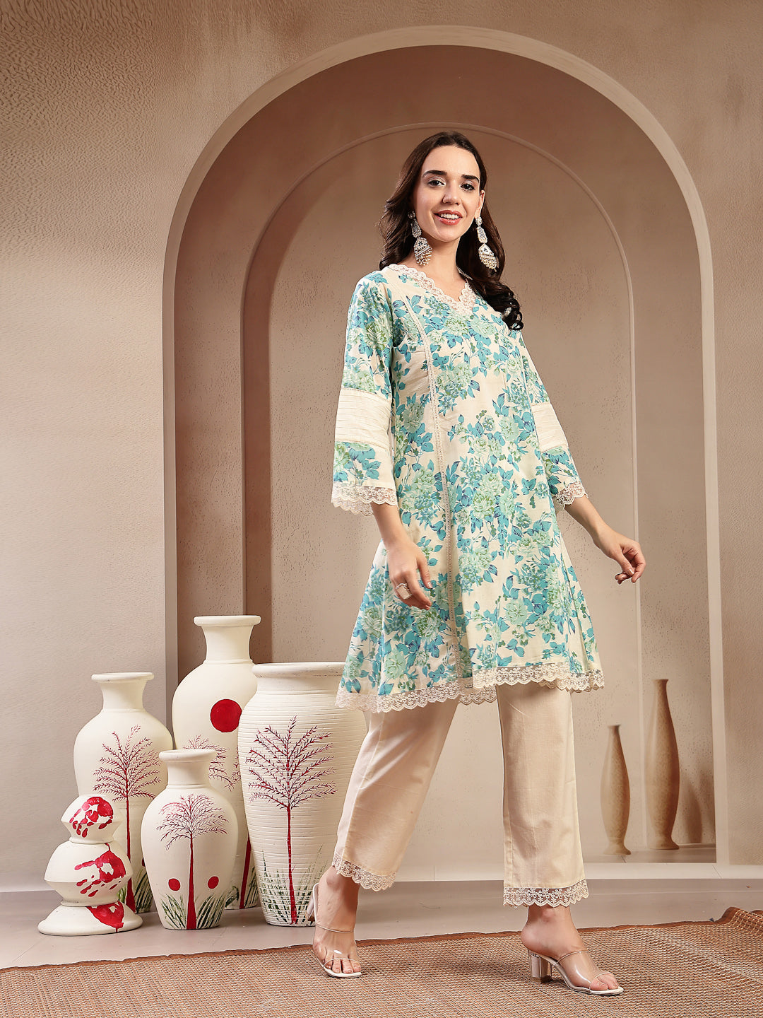 Women's Sky Blue Floral Printed Cotton Co-Ord Set (CSSKYMARCO) | DesiQ