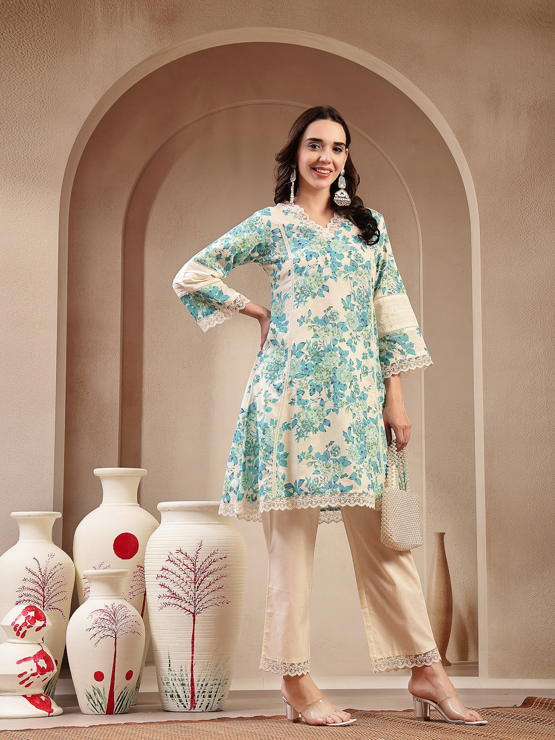 Women's Sky Blue Floral Printed Cotton Co-Ord Set (CSSKYMARCO) | DesiQ